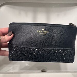 Kate Spade Black Glitter Cosmetic Bag